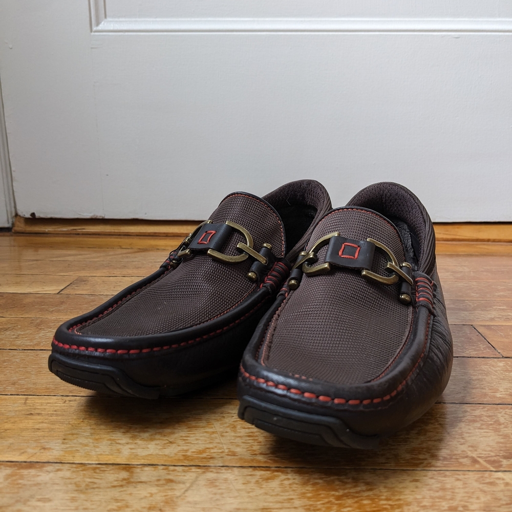 Donald J. Pliner Dark Brown Loafers with Red Stitching